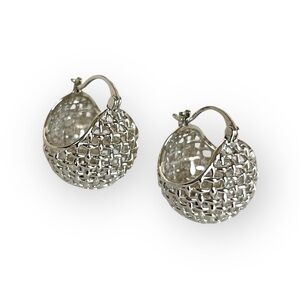 LAST 1 🔥 Basketweave Huggie Earrings Silver Tone Luxury Jewelry